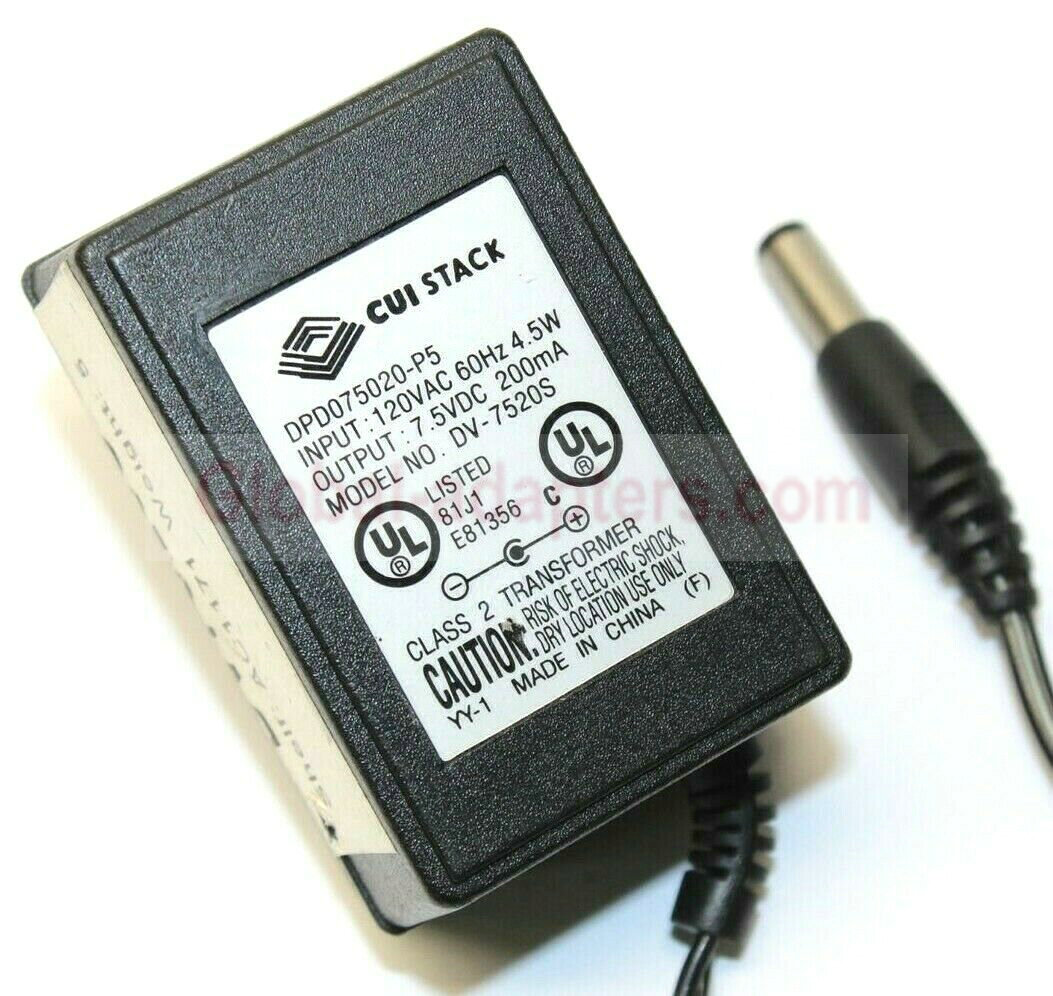 New 7.5V 200mA Cui Stack DV-7520S Class 2 Transformer Charger POWER SUPPLY AC ADAPTER